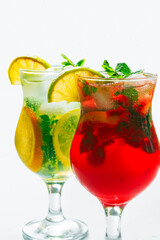 Summer cocktails on white background