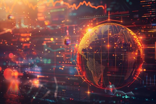 Global connectivity  digital media screens, data graphs, and abstract globe motif background