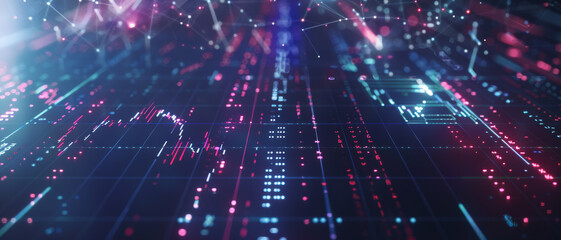 A bright digital interface with vibrant lights and lines, capturing the essence of data flow and advanced technology in an energetic and modern setting.