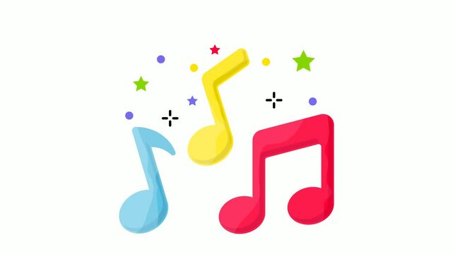 Music Notes with Stars Flowing and Dancing animated video, Party Celebrations footage, Winter Holiday Season clip, New Year and Christmas Stock animation