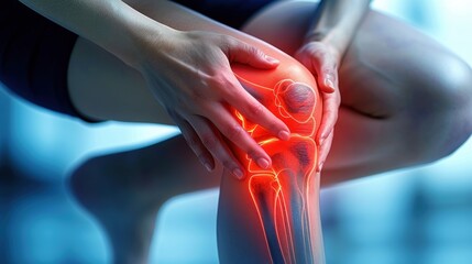 Futuristic Visualization of Human Lower Body with Glowing Bones and Neural Networks in High-Tech Environment