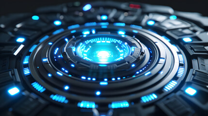 3D Rendering of an Elaborate Ceremonial Shield with Glowing Blue Accents”