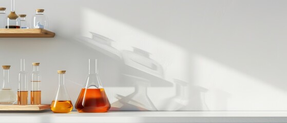 A shelf with many glass bottles on it
