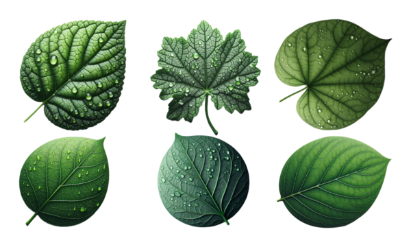 collection of plant leaves of various shapes