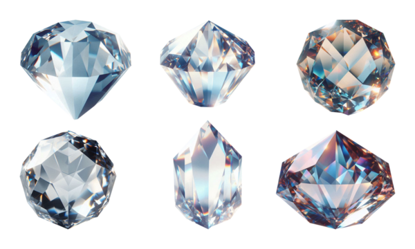 collection of diamonds of various shapes and types