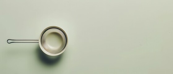 A white bowl with a handle sits on a white background
