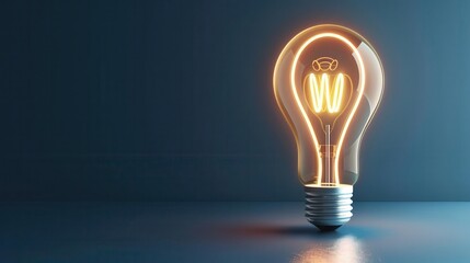 Neon wireframe light bulb with a glowing filament, idea generation
