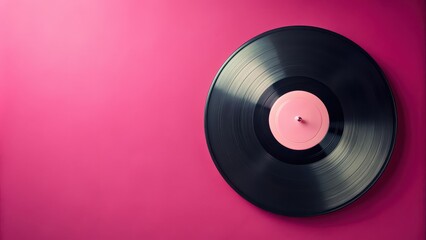 Fototapeta premium Vintage vinyl disc on pink background, with a classic and nostalgic feel from the 60s to 2000s , retro, old, music, record
