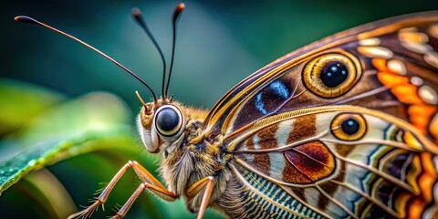 Close-up of a butterfly's head with eyes, wings, and antennae , butterfly, close-up, insect, head, eyes, wings, antennae