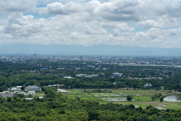 Chiang Mai, Thailand. city view on a cloudy day at Wat Phra That Doi Kham. 