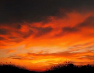 Warm autumn evening sky with orange and black gradient, perfect for Halloween-themed designs, sky, orange, watercolour, gradient