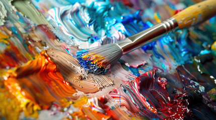 Vibrant Harmony: Close-Up of Painter's Palette with Blending Colors