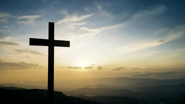 Silhouette of a Christian cross against the sky. concept: religious inspirational screensavers, spiritual publications.