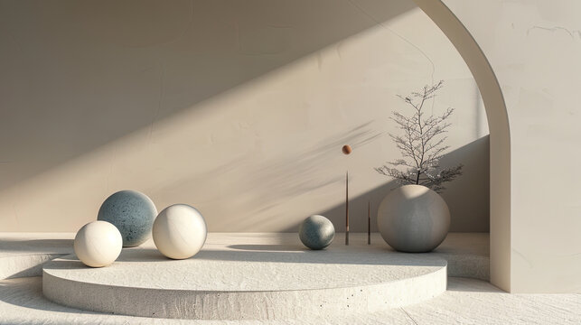 Simple geometric e-commerce background with podium for product presentation in morandi colors