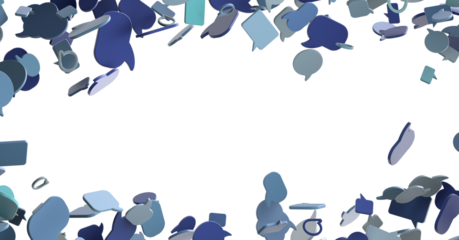 A frame of blue speech bubbles against a black background Let s talk