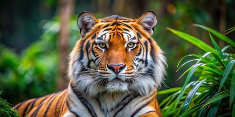 Obraz premium Close-up photo of a majestic tiger in its natural habitat, wildlife, big cat, predator, nature, jungle