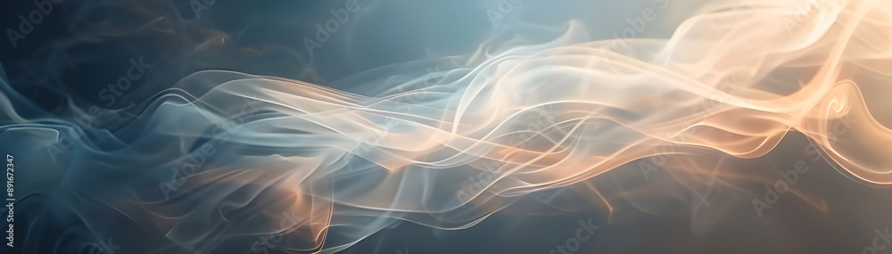 Poster elegant swirls of smoke in a flowing, abstract pattern with blue and orange hues blending seamlessly