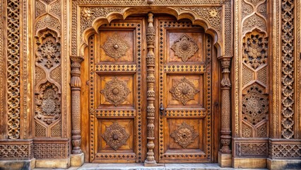 Traditional ornamental door with intricate carvings in India, India, ornamental, door, intricate, carvings