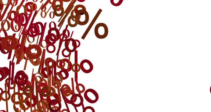 A black background with red and orange percentage signs and numbers scattered across the left side of the frame