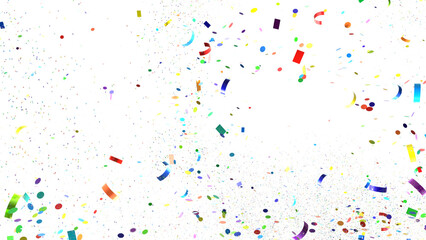A burst of colorful confetti explodes against a black background