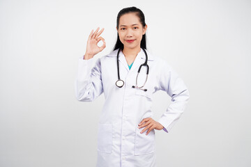 Female doctor smiling isolated background