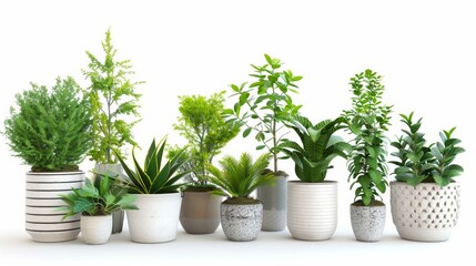 Fototapeta premium assortment of interior plants with decorative pots isolated on a white background. Plants isolated on white. Photo realistic photo.