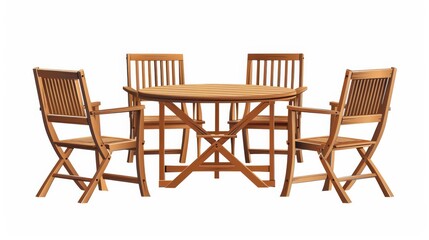 Teak garden set isolated in white background, Set of Outdoor furniture with chairs and table in outdoor. Furniture isolated on white. Photo realistic photo.