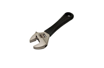 Adjustable Wrench with black handle isolated in png format