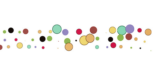 A colorful sprinkle of polka dots on a black background