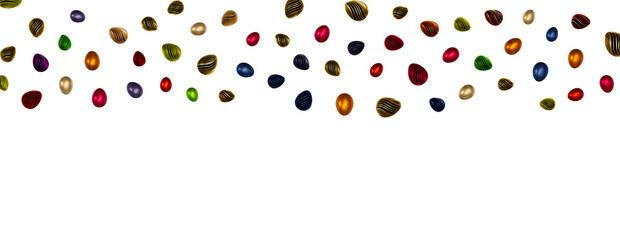 A scattering of colorful Easter eggs on a black background Happy Easter