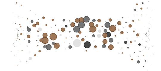 A scattering of brown white and gray circles on a black background
