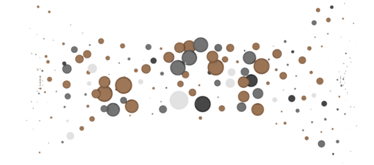 A scattering of brown white and gray circles on a black background