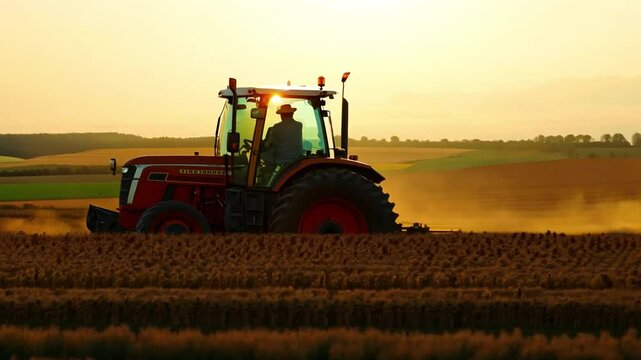 A farmer driving a tractor