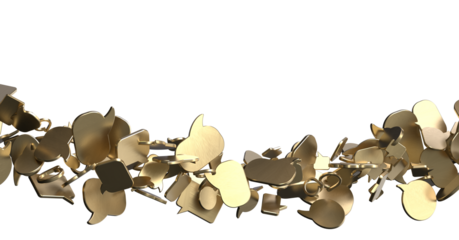 Golden speech bubbles floating on black background Let s talk