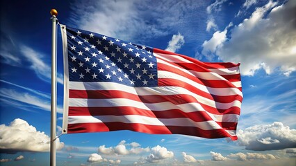 Obraz premium American flag blowing in the wind, patriotic, stars and stripes, United States, red white and blue