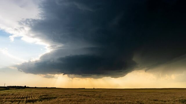  Epic scene as incredible supercell storm darkens the sky at sunset