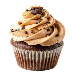 Delicious chocolate cupcake with creamy coffee frosting and decorative coffee beans on top, perfect for dessert lovers and special occasions.