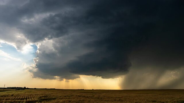 Powerful supercell storm spins across the open plains