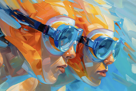 Abstract Swimmers in Colorful Motion