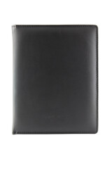 Naklejka premium Black color leather fabric hardcover notebook isolated on white background