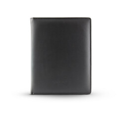 Black color leather fabric hardcover notebook isolated on white background