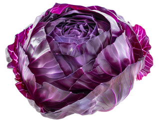 Obraz premium Close-up of a vibrant purple and white cabbage, with intricate layers and textures.