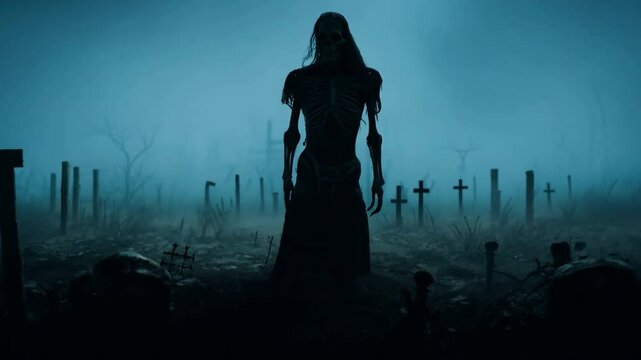 A Nighttime Zombie with Bones and Skulls