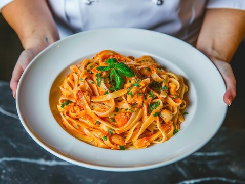 Exquisite Gourmet Pasta Dish Served with Elegance Culinary Delight in Fine Dining Setting