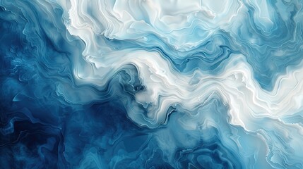 An abstract digital artwork featuring swirling waves in shades of blue and white. The waves create a mesmerizing pattern, reminiscent of water or clouds