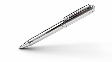 Silver pen isolated on white background. Stationery isolated on white. Photo realistic photo.