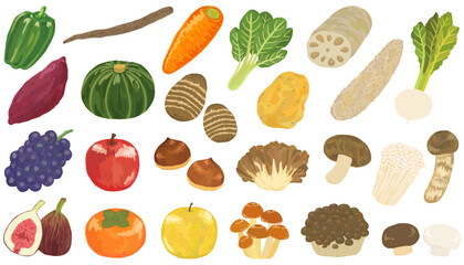 秋の食べ物のイラストセット　ベクター素材