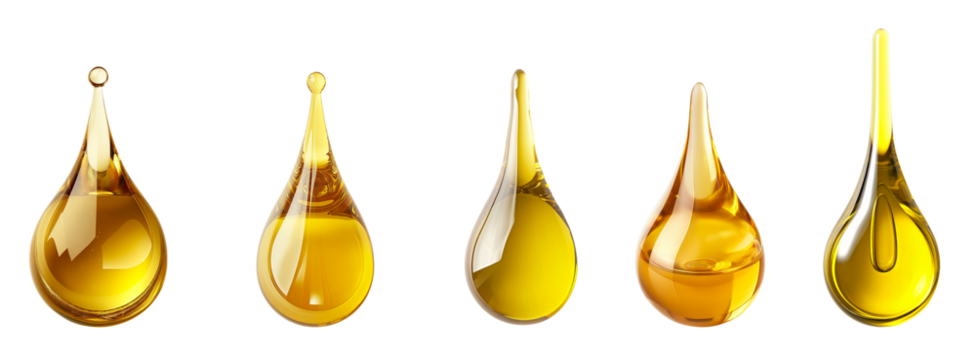 olive oil yellow drops collection isolated on transparent or white background