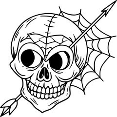 Cursed Skull with Arrows Pierced in Spider's Web