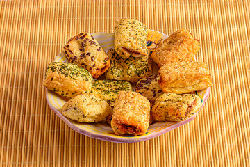 Savory Puff Pastries on Bamboo Mat